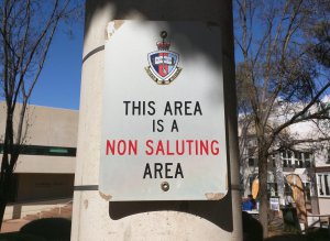 Sign saying "This area is a non saluting area"