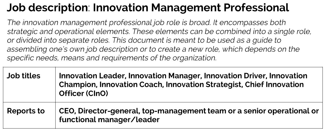 Job description: Innovation Management Professional