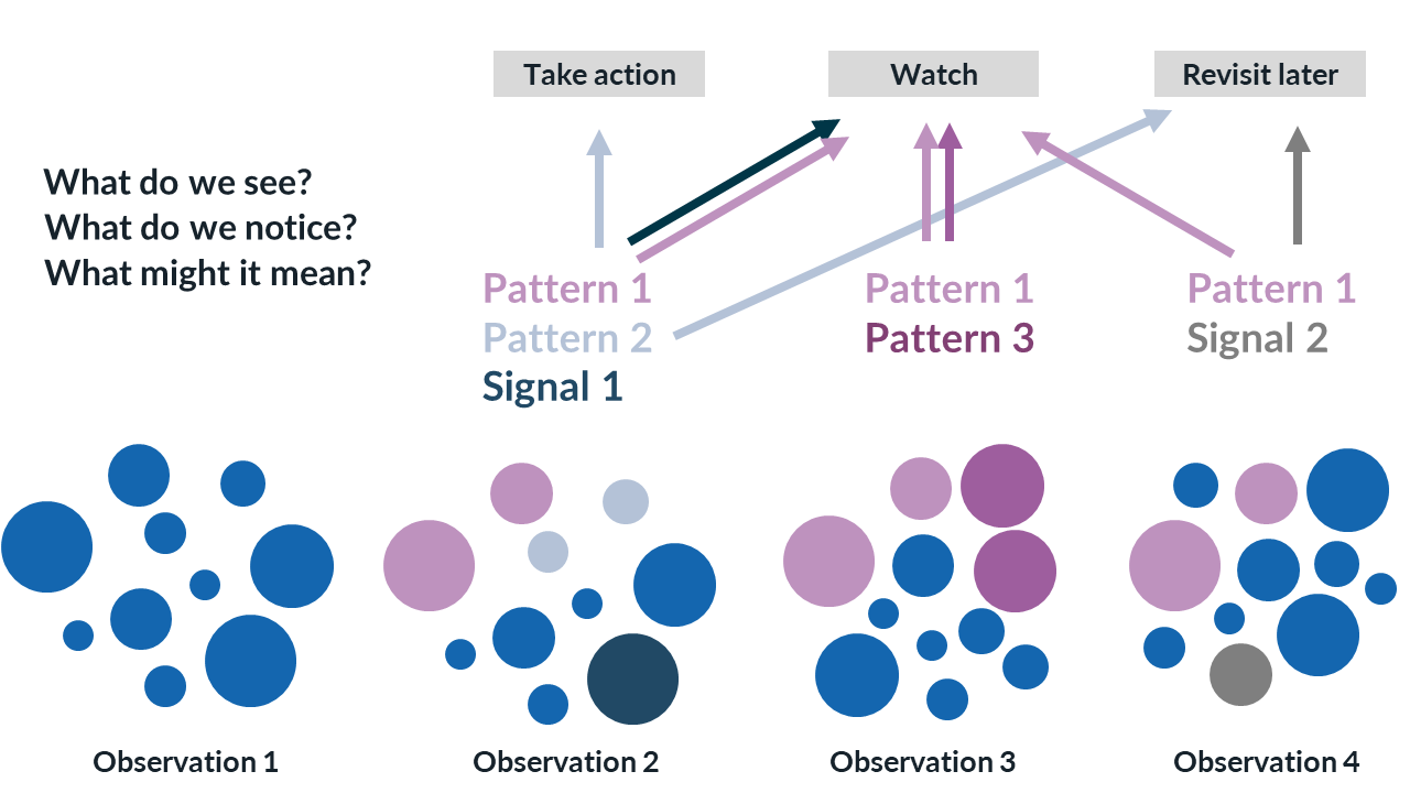 Diagram describing observations, patterns, and signals